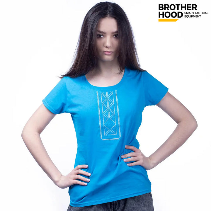 Women's Brotherhood F Embroidered T-Shirt in Blue