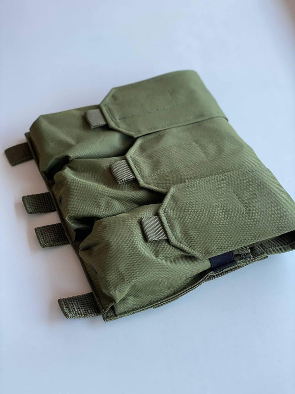Triple AK Magazine Pouch, MOLLE, Button Closure, Olive Drab
