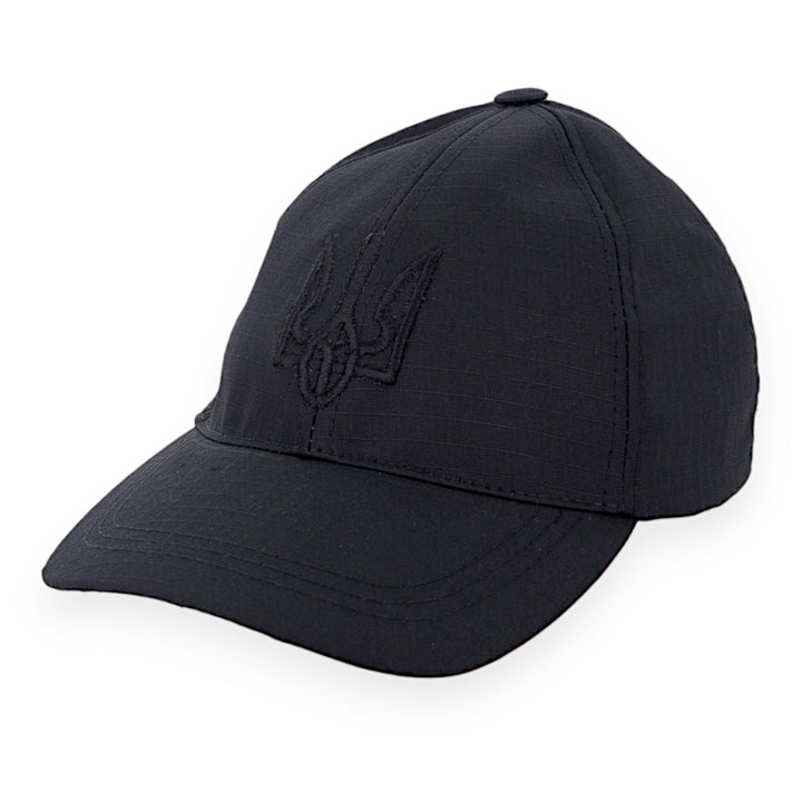 Classic Rip Stop Black "Trident" Baseball Cap, One Size