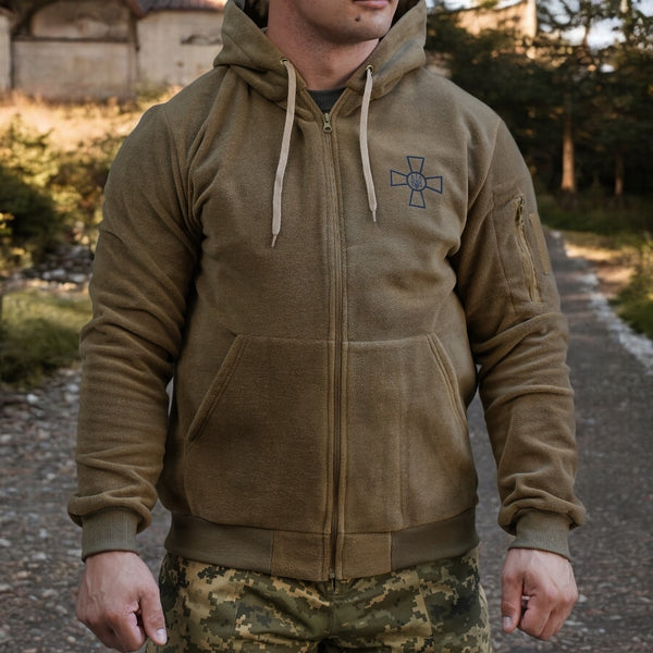 Coyote Fleece Hoodie with ZSU Cross, Size 62