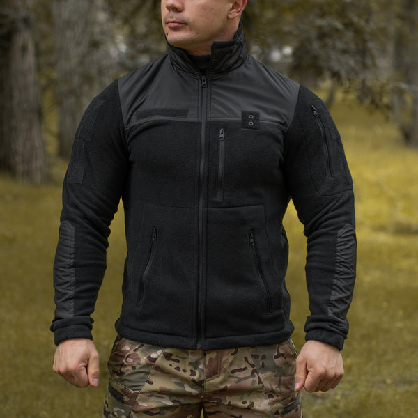 Tactical Fleece Jacket with Black Waterproof Inserts, Size 62