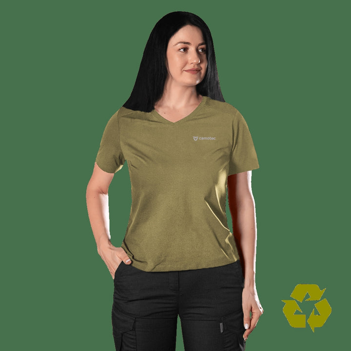 Pani Totem Logo V-Neck T-Shirt in Tan