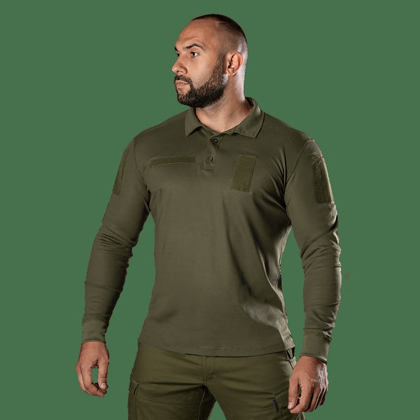 Army ID Long Sleeve CoolPass Pique Polo Shirt - Olive Green