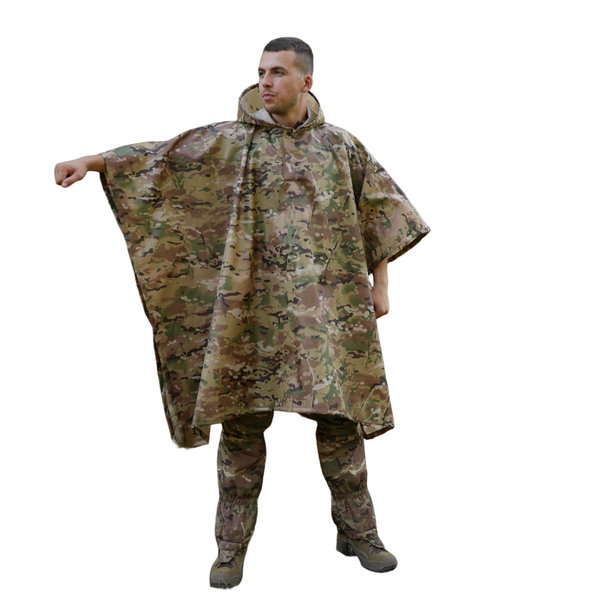 Kiborg Waterproof Poncho Raincoat with Taped Seams, Multicam